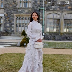 Estella Puff Sleeve Ruffle Trim Maxi Dress Chic White Ruffled Maxi Dress